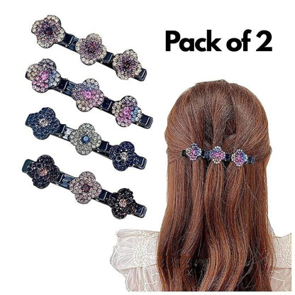 Crystal Stone Braided Hair Clips Pack of 2