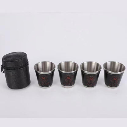 4 Pcs 70 ml Travel Cups with Leather Case